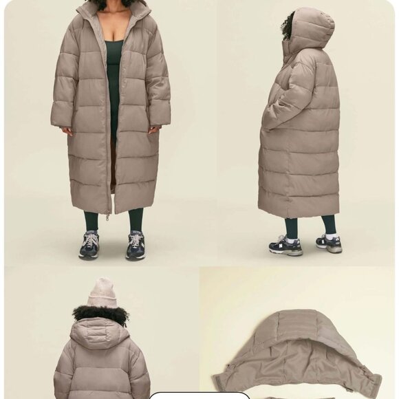 Girlfriend Collective puffer long jacket sz XXXL lightblue hooded zip pockets - Picture 13 of 13